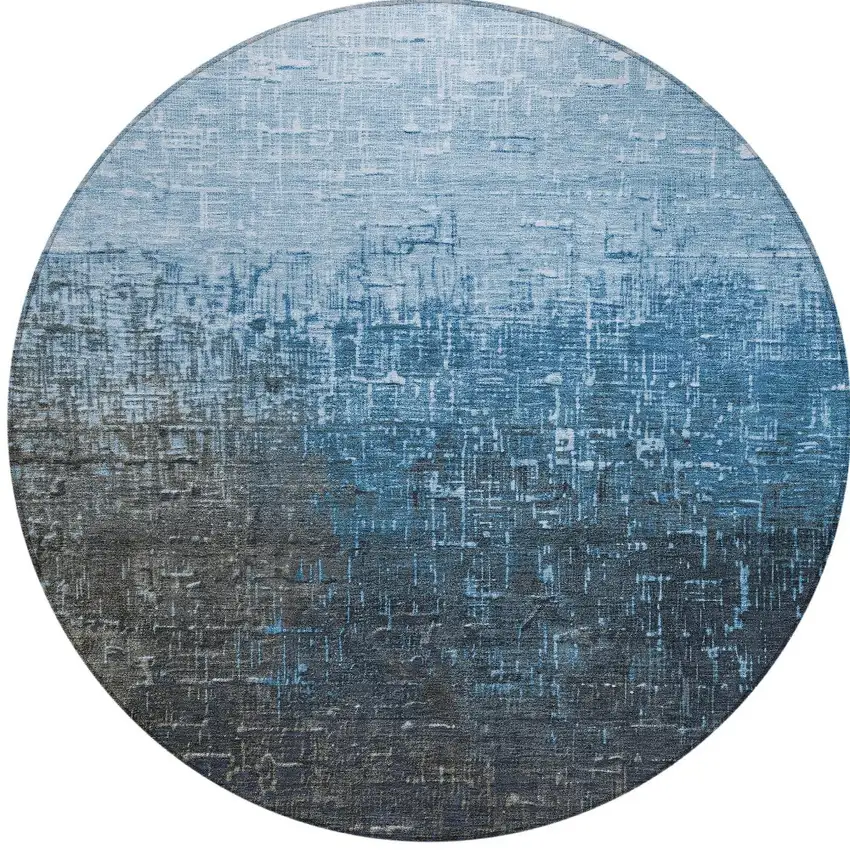 8' Blue And Dark Gray Round Ombre Washable Indoor Outdoor Area Rug Photo 6