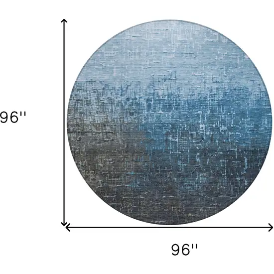 8' Blue And Dark Gray Round Ombre Washable Indoor Outdoor Area Rug Photo 9