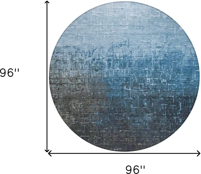 8' Blue And Dark Gray Round Ombre Washable Indoor Outdoor Area Rug Photo 9