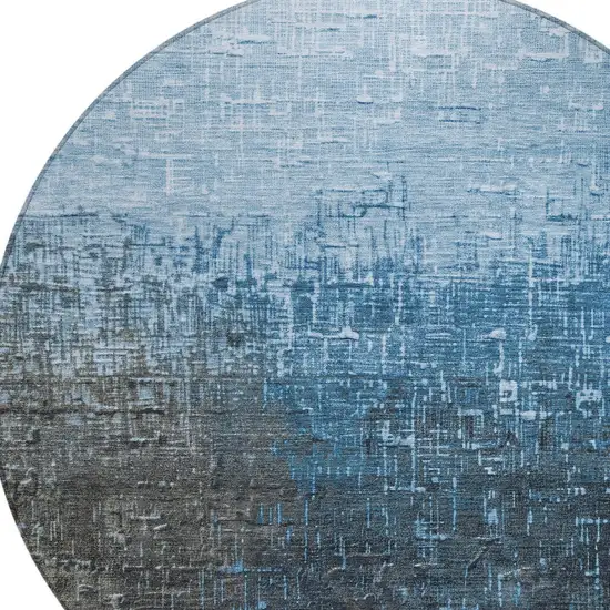 8' Blue And Dark Gray Round Ombre Washable Indoor Outdoor Area Rug Photo 5