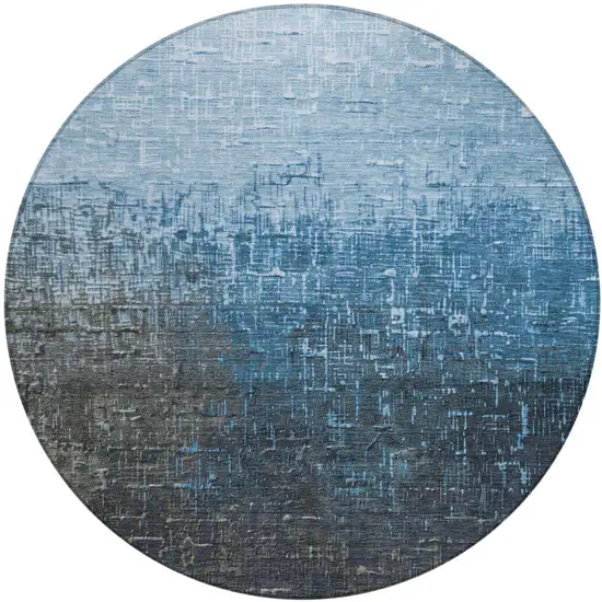 8' Blue And Dark Gray Round Ombre Washable Indoor Outdoor Area Rug Photo 2