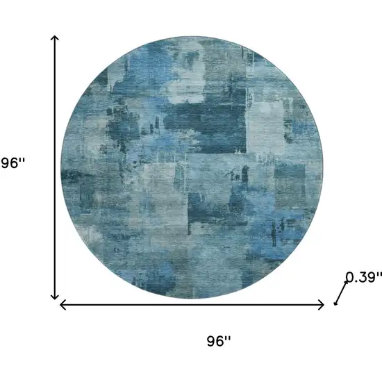 8' Blue And Denim Blue Abstract Washable Round Rug With UV Protection Photo 8