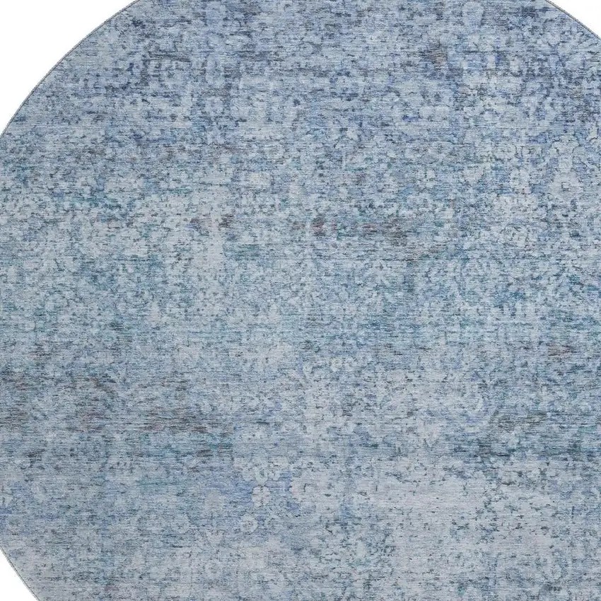 8' Blue And Denim Blue Abstract Washable Round Rug With UV Protection Photo 3