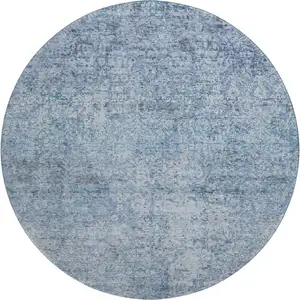 Photo of 8' Blue And Denim Blue Abstract Washable Round Rug With UV Protection