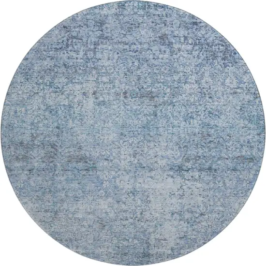 8' Blue And Denim Blue Abstract Washable Round Rug With UV Protection Photo 1
