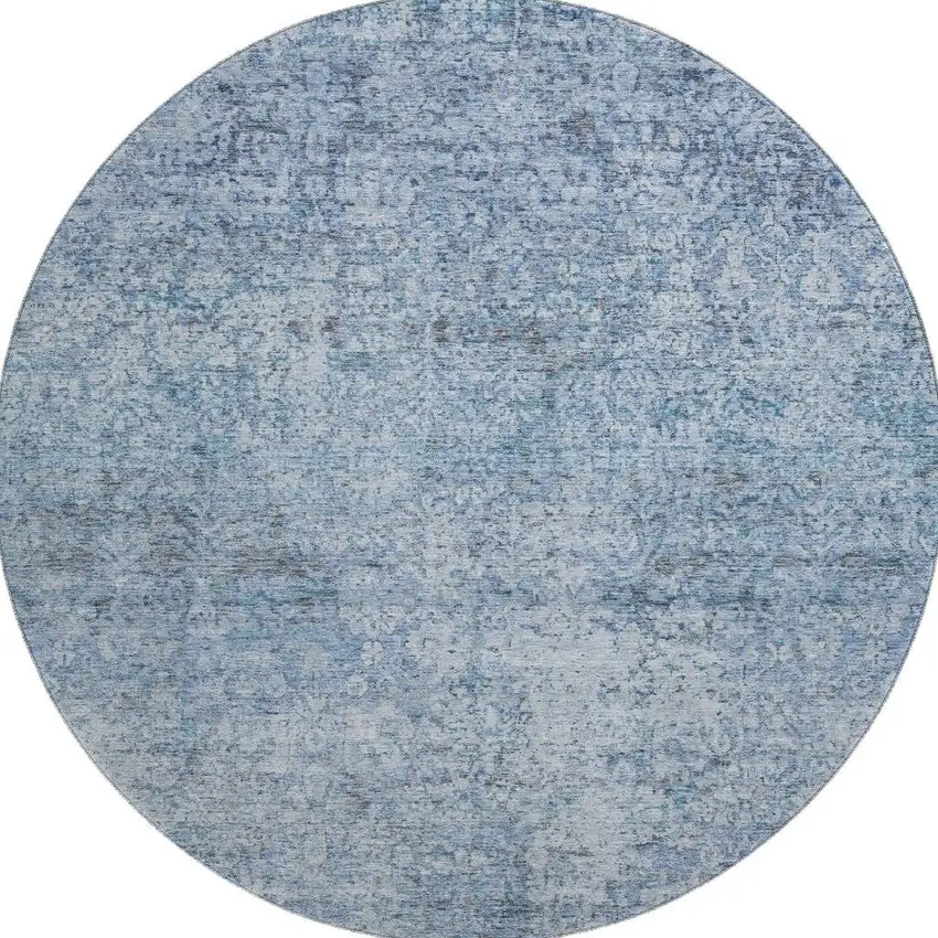 8' Blue And Denim Blue Abstract Washable Round Rug With UV Protection Photo 4