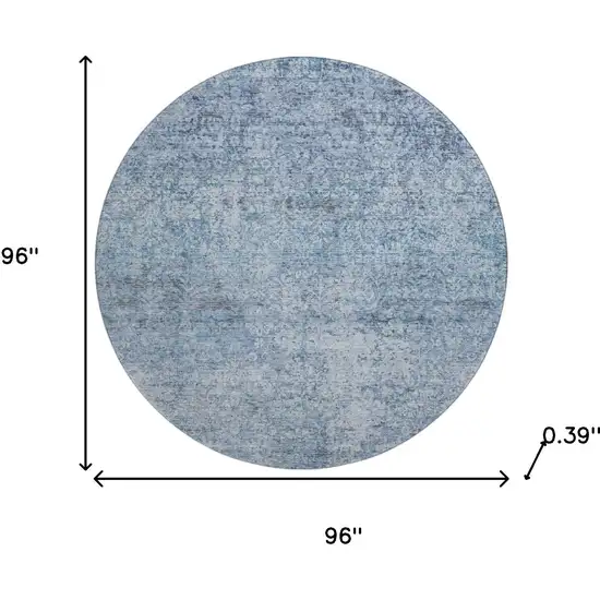 8' Blue And Denim Blue Abstract Washable Round Rug With UV Protection Photo 8