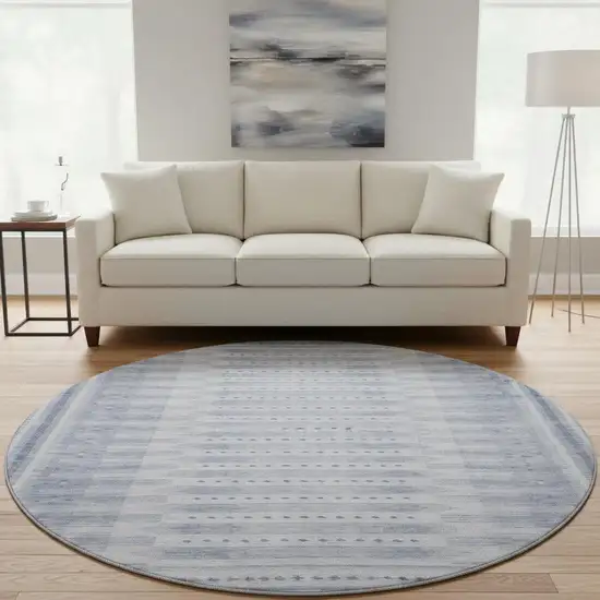 8' Blue And Denim Blue Geometric Washable Round Rug With UV Protection Photo 2