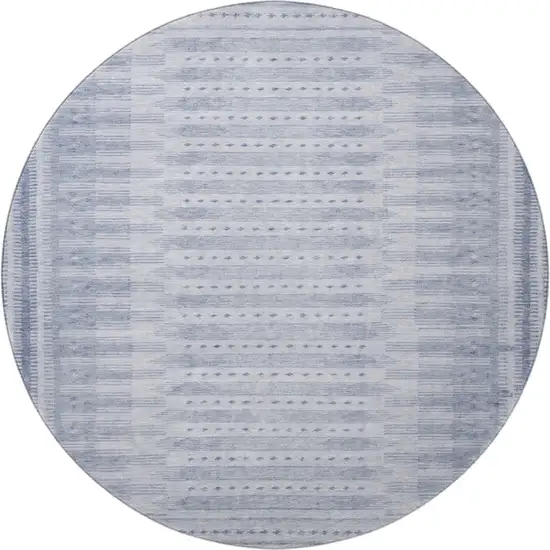 8' Blue And Denim Blue Geometric Washable Round Rug With UV Protection Photo 4