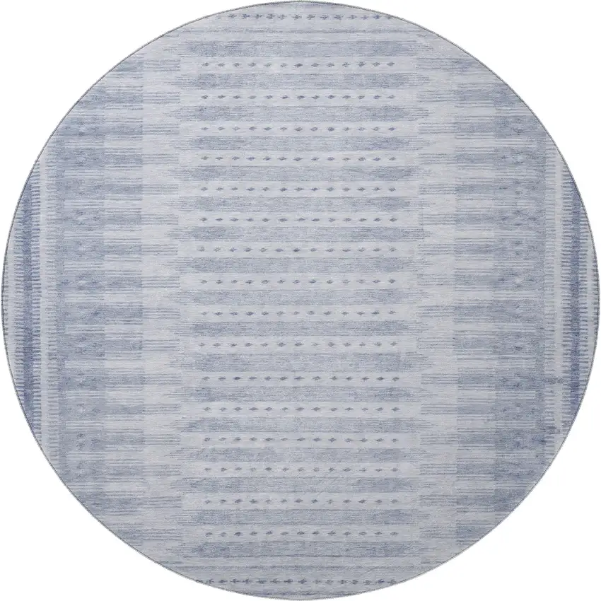 8' Blue And Denim Blue Geometric Washable Round Rug With UV Protection Photo 4