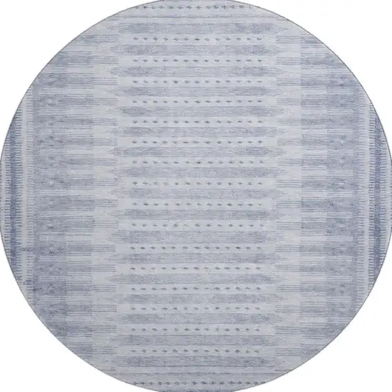 8' Blue And Denim Blue Geometric Washable Round Rug With UV Protection Photo 3