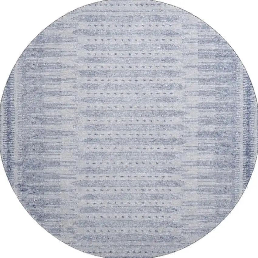 8' Blue And Denim Blue Geometric Washable Round Rug With UV Protection Photo 3
