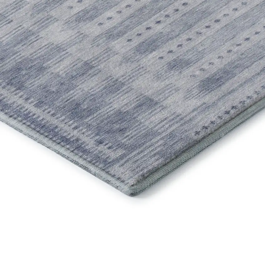 8' Blue And Denim Blue Geometric Washable Round Rug With UV Protection Photo 7