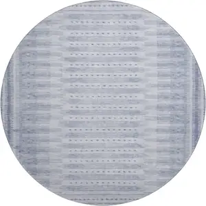 Photo of 8' Blue And Denim Blue Geometric Washable Round Rug With UV Protection