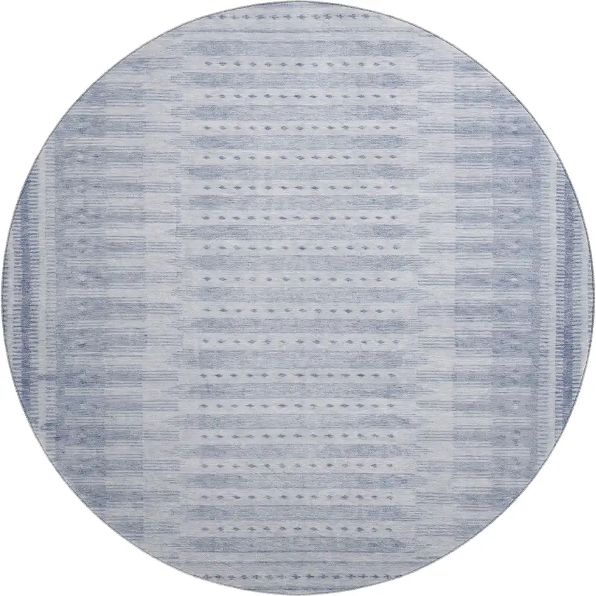 8' Blue And Denim Blue Geometric Washable Round Rug With UV Protection Photo 1
