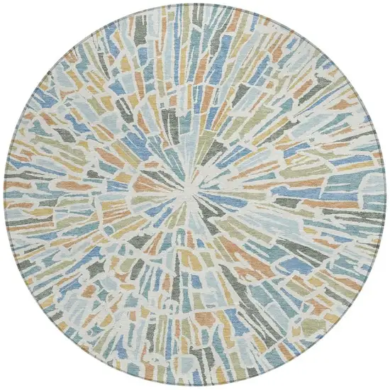 8' Blue And Denim Blue Round Abstract Washable Indoor Outdoor Area Rug Photo 4