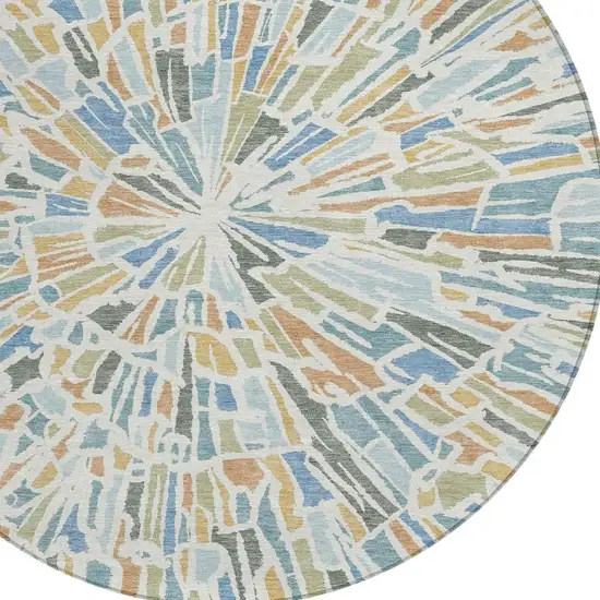 8' Blue And Denim Blue Round Abstract Washable Indoor Outdoor Area Rug Photo 3