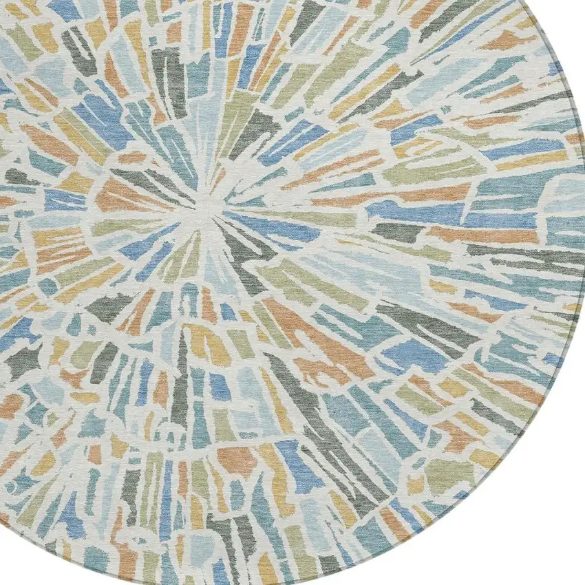 8' Blue And Denim Blue Round Abstract Washable Indoor Outdoor Area Rug Photo 3