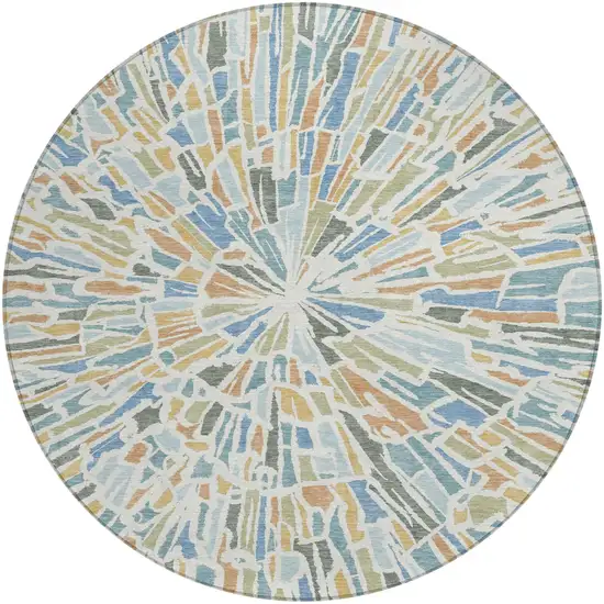 8' Blue And Denim Blue Round Abstract Washable Indoor Outdoor Area Rug Photo 2