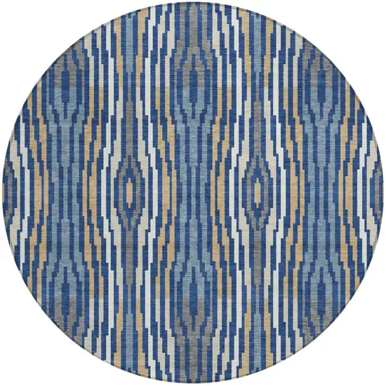 8' Blue And Denim Blue Round Abstract Washable Indoor Outdoor Area Rug Photo 2