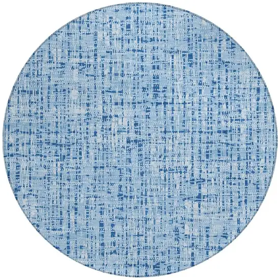 8' Blue And Denim Blue Round Abstract Washable Indoor Outdoor Area Rug Photo 4