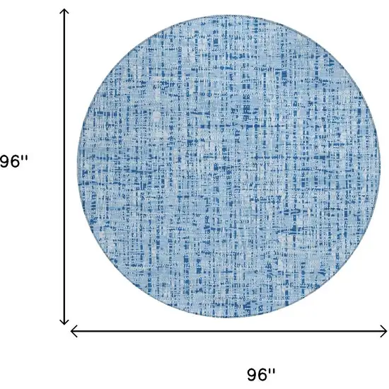 8' Blue And Denim Blue Round Abstract Washable Indoor Outdoor Area Rug Photo 7