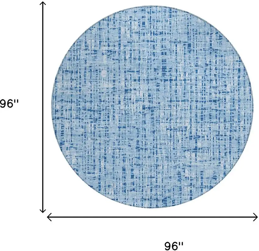 8' Blue And Denim Blue Round Abstract Washable Indoor Outdoor Area Rug Photo 7