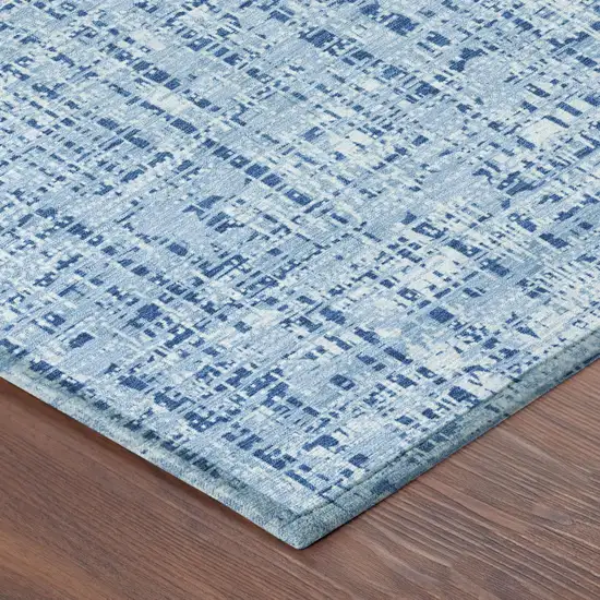 8' Blue And Denim Blue Round Abstract Washable Indoor Outdoor Area Rug Photo 5