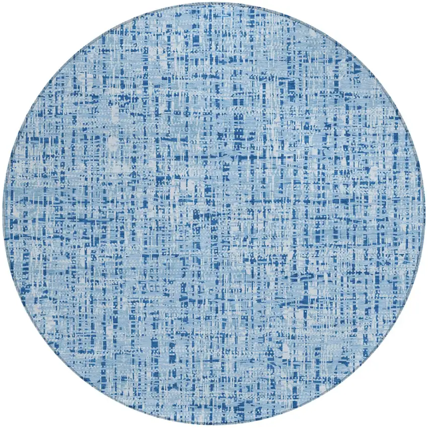 8' Blue And Denim Blue Round Abstract Washable Indoor Outdoor Area Rug Photo 2