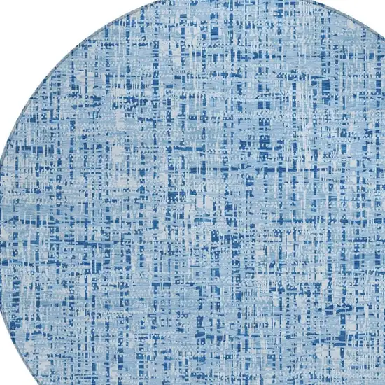 8' Blue And Denim Blue Round Abstract Washable Indoor Outdoor Area Rug Photo 3