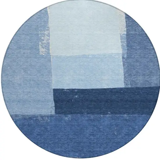 8' Blue And Denim Blue Round Geometric Washable Indoor Outdoor Area Rug Photo 3