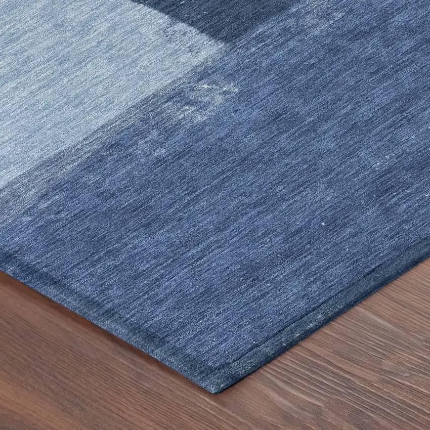 8' Blue And Denim Blue Round Geometric Washable Indoor Outdoor Area Rug Photo 6