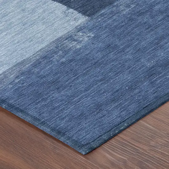 8' Blue And Denim Blue Round Geometric Washable Indoor Outdoor Area Rug Photo 6