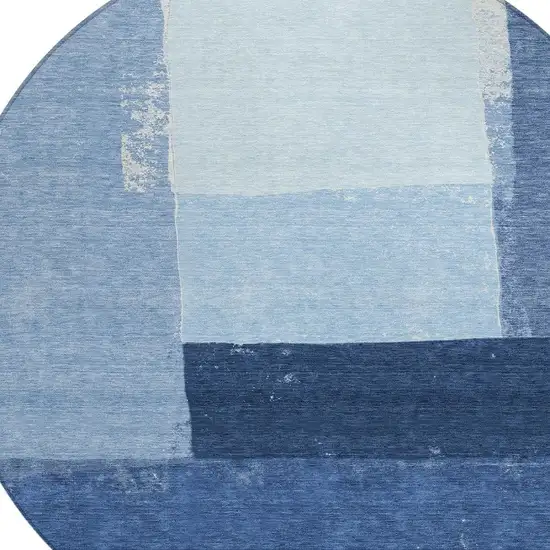 8' Blue And Denim Blue Round Geometric Washable Indoor Outdoor Area Rug Photo 2