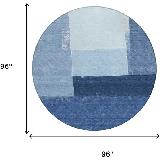 8' Blue And Denim Blue Round Geometric Washable Indoor Outdoor Area Rug Photo 8