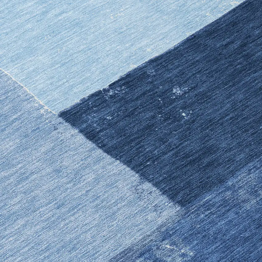 8' Blue And Denim Blue Round Geometric Washable Indoor Outdoor Area Rug Photo 7