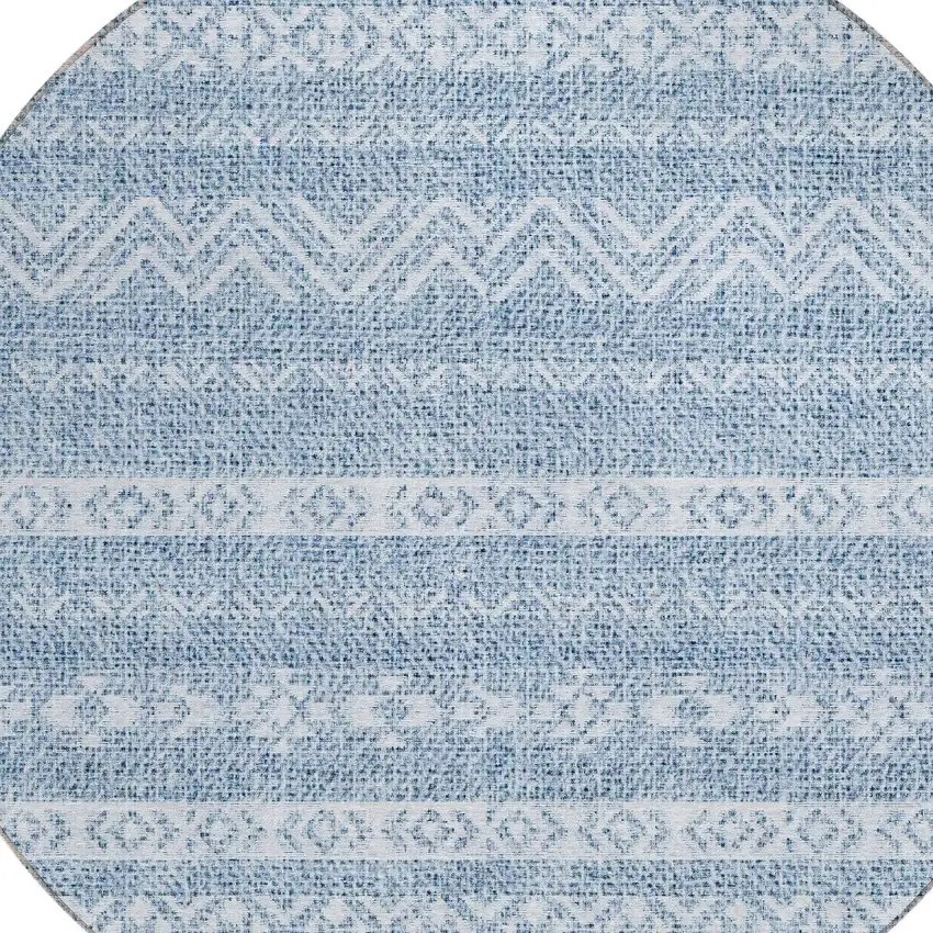 8' Blue And Denim Blue Round Southwestern Washable Indoor Outdoor Area Rug Photo 4