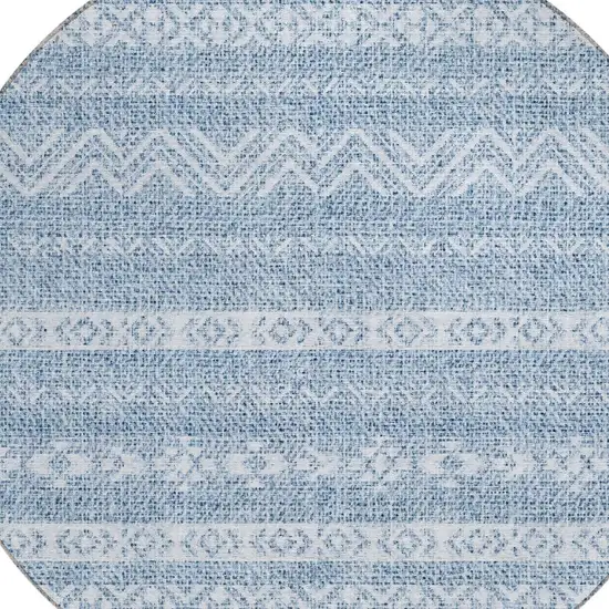 8' Blue And Denim Blue Round Southwestern Washable Indoor Outdoor Area Rug Photo 4