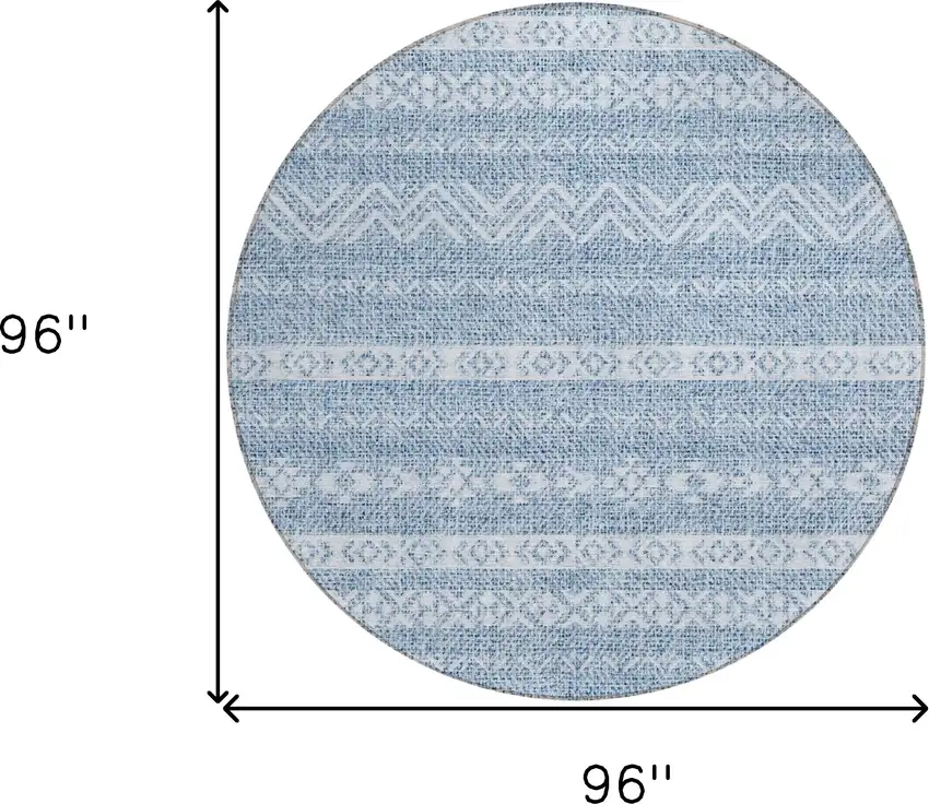 8' Blue And Denim Blue Round Southwestern Washable Indoor Outdoor Area Rug Photo 3