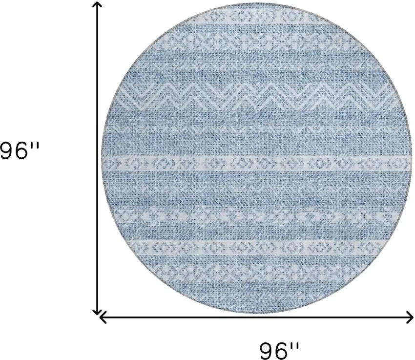 8' Blue And Denim Blue Round Southwestern Washable Indoor Outdoor Area Rug Photo 3
