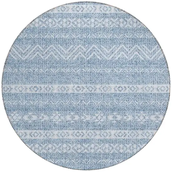 8' Blue And Denim Blue Round Southwestern Washable Indoor Outdoor Area Rug Photo 5