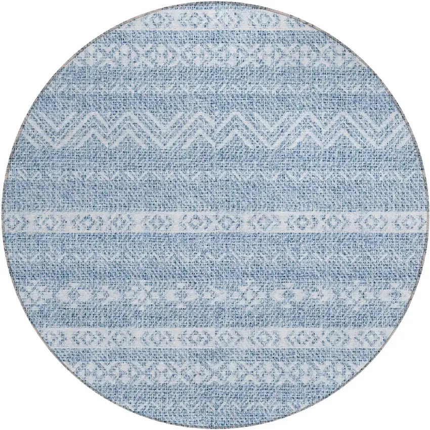 8' Blue And Denim Blue Round Southwestern Washable Indoor Outdoor Area Rug Photo 2