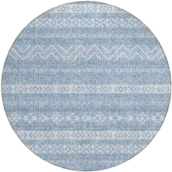8' Blue And Denim Blue Round Southwestern Washable Indoor Outdoor Area Rug Photo 2