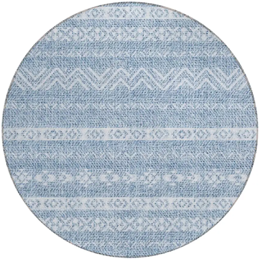8' Blue And Denim Blue Round Southwestern Washable Indoor Outdoor Area Rug Photo 2
