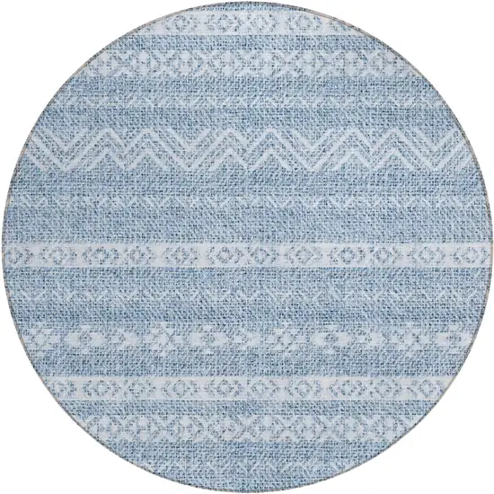 8' Blue And Denim Blue Round Southwestern Washable Indoor Outdoor Area Rug Photo 2