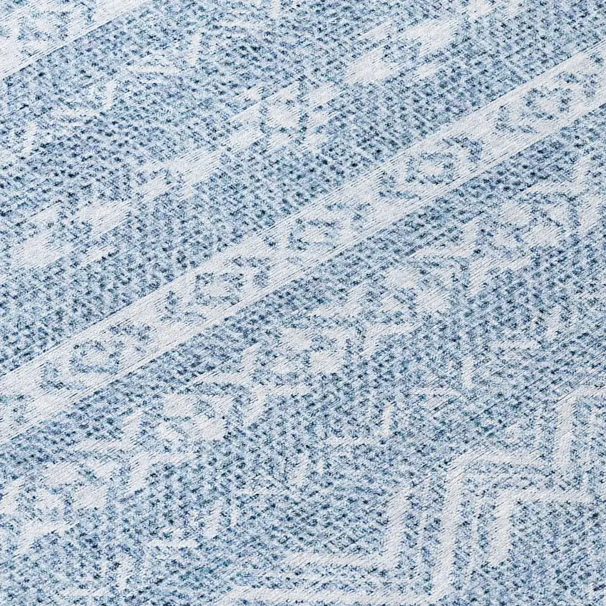 8' Blue And Denim Blue Round Southwestern Washable Indoor Outdoor Area Rug Photo 8