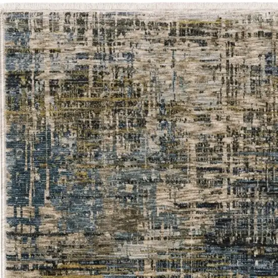 8' Blue And Gold Abstract Runner Rug With Fringe Photo 5