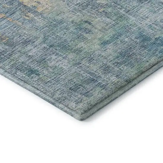 8' Blue And Gold Abstract Washable Area Rug With UV Protection Photo 7