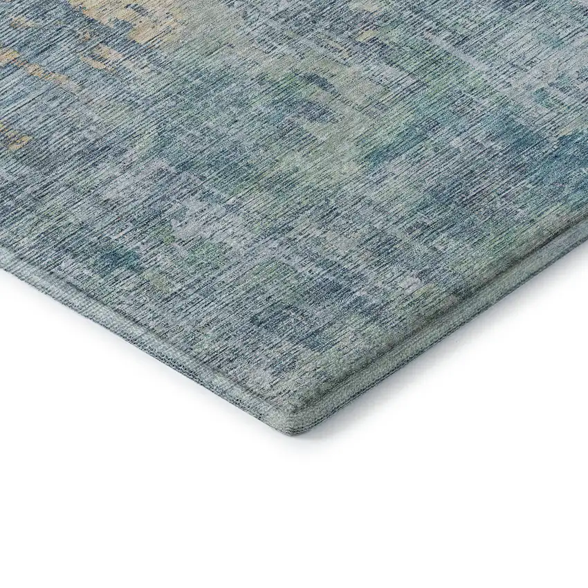 8' Blue And Gold Abstract Washable Area Rug With UV Protection Photo 7
