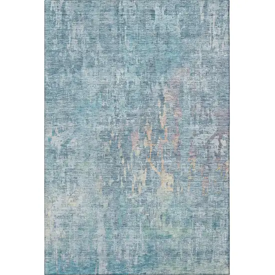 8' Blue And Gold Abstract Washable Area Rug With UV Protection Photo 3